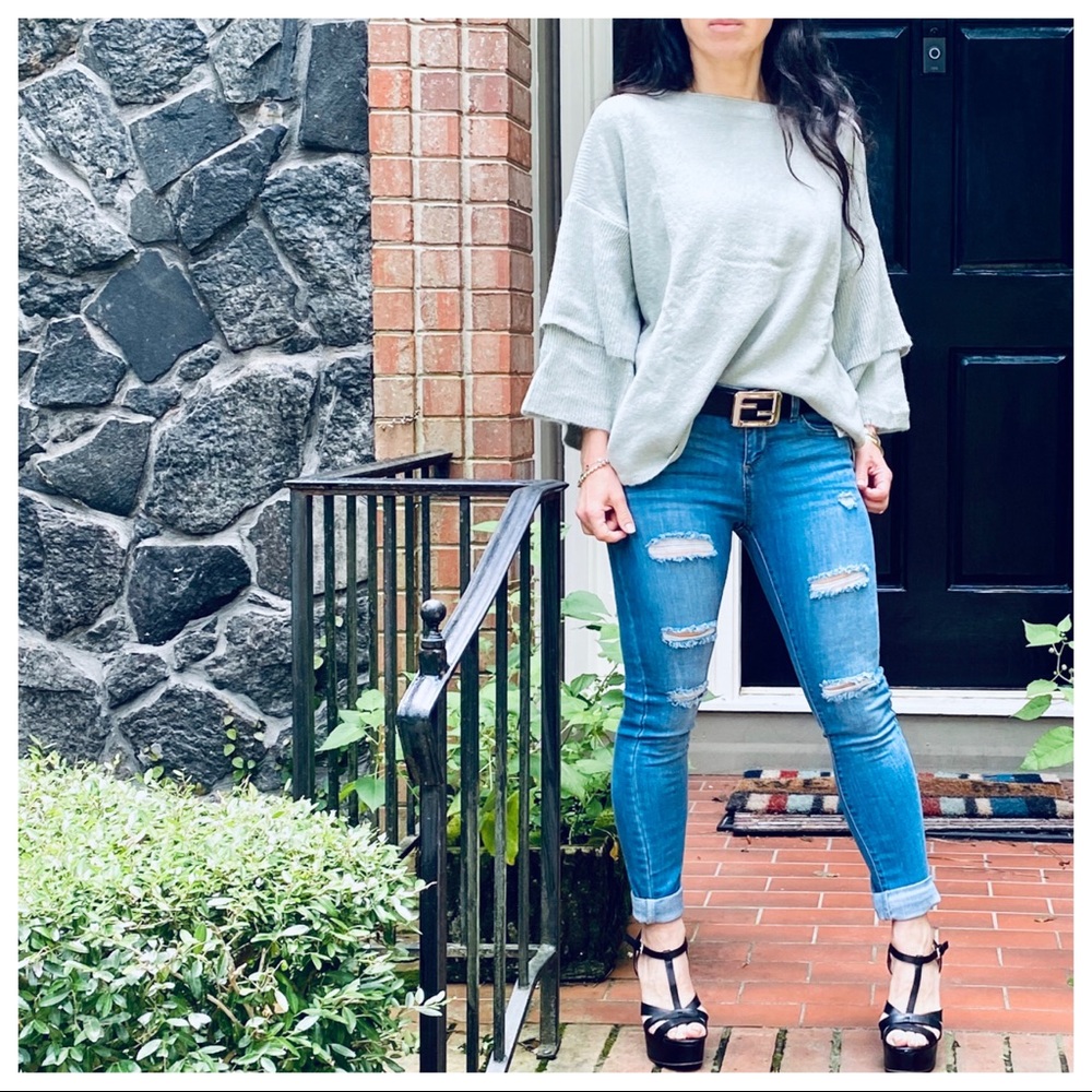 BOHO CHIC LAYERED SLEEVES LOOSE FIT SWEATER - Picture 9 of 16